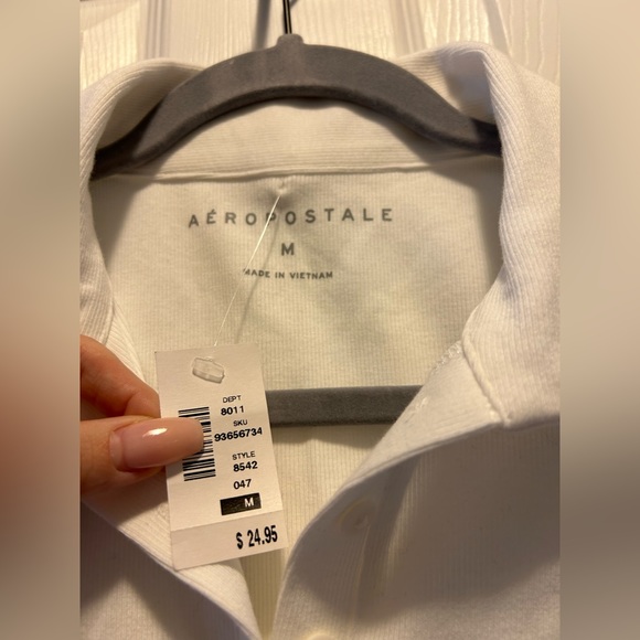 Aeropostale White Ribbed Collar Tank Top - Picture 5 of 9